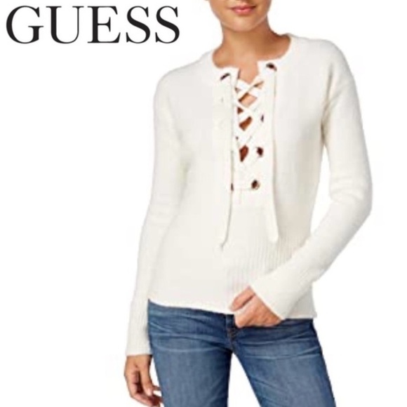 GUESS Alena Lace-up Pullover White Sweater Top Women's Size XS - Picture 3 of 16